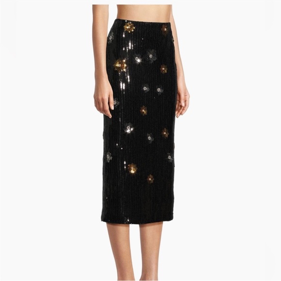 NWT MILLY Sequined Floral Midi-Skirt - Picture 1 of 13